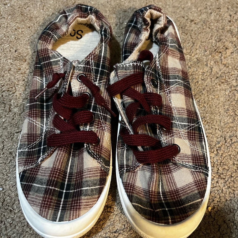 Kohl's Plaid Sneakers with Maroon Laces